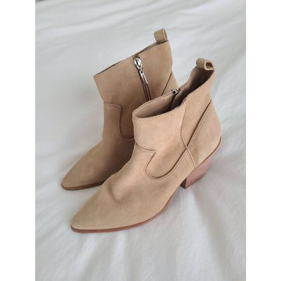 Kaanas Womens Leather Pointed Toe Block Heel Hague Heeled Bootie Ivory Size 7M - Picture 3 of 6